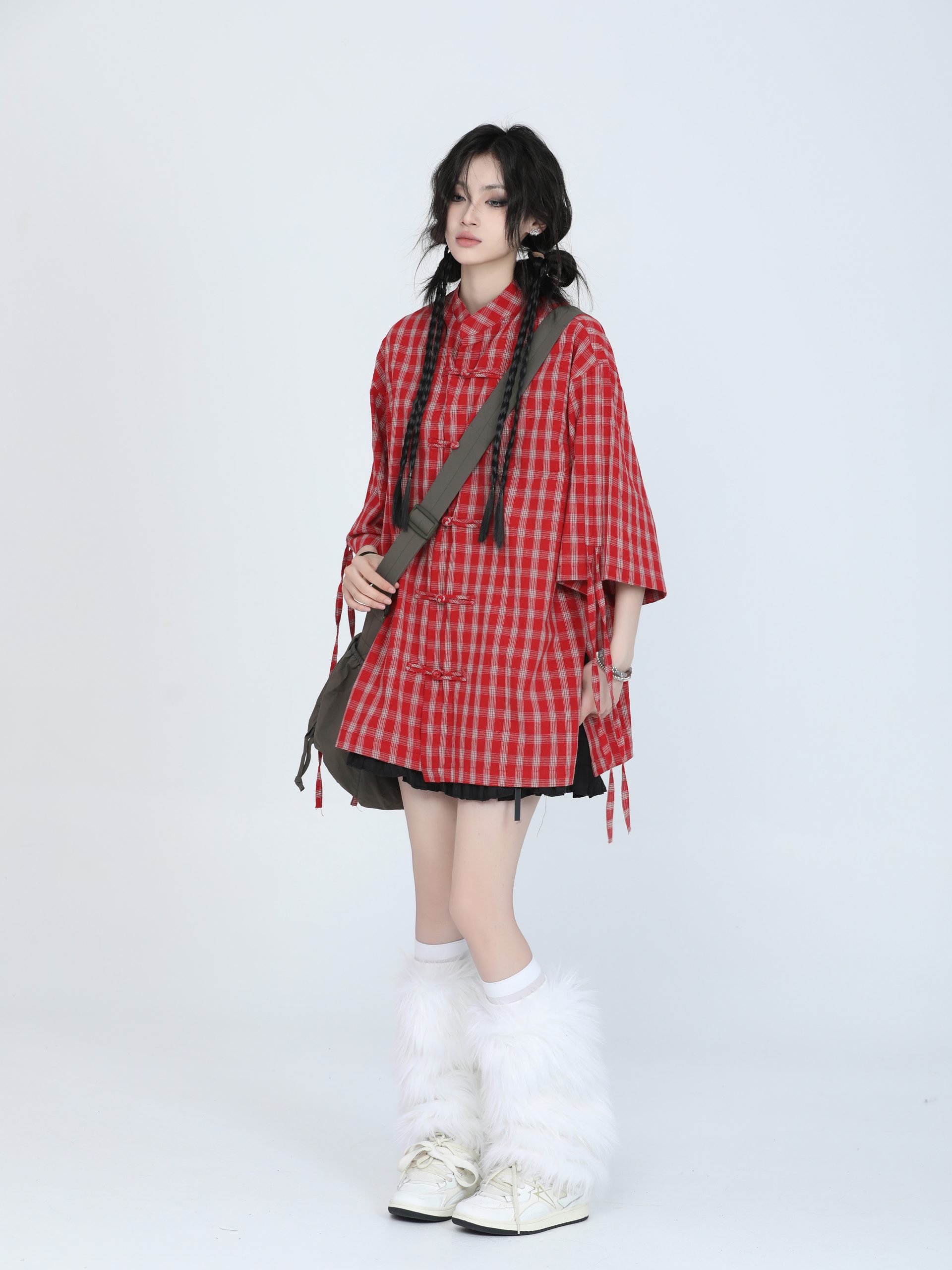 Retro Chinese-Style Red Plaid Short Sleeve Shirt for Women - Unique Loose Fit, Vintage-Inspired Fashion Retro Chinese-Style Red Plaid Short Sleeve Shirt for Women - Unique Loose Fit, Vintage-Inspired Fashion
