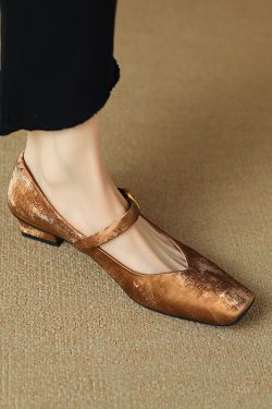 Retro Chinese Style Square Toe One-Strap Mary Jane Shoes for Women - Versatile Chunky Heel Flats