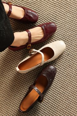 Retro Chunky Heel Mid-Heel Mary Jane Shoes for Women – 2025 Spring/Summer Soft Sole Round Toe Lambskin Footwear