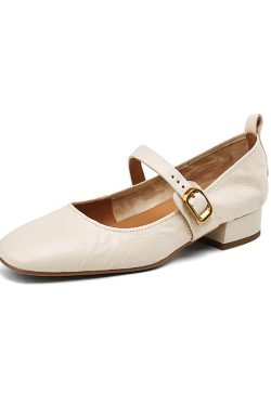 Retro Chunky Heel Mid-Heel Mary Jane Shoes for Women – 2025 Spring/Summer Soft Sole Round Toe Lambskin Footwear