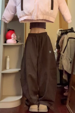 Retro Coffee-Colored Work Pants for Women - Loose Fit, Wide-Leg, Floor-Length Casual Trousers, American-Style, 90s Inspired