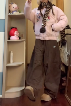 Retro Coffee-Colored Work Pants for Women - Loose Fit, Wide-Leg, Floor-Length Casual Trousers, American-Style, 90s Inspired