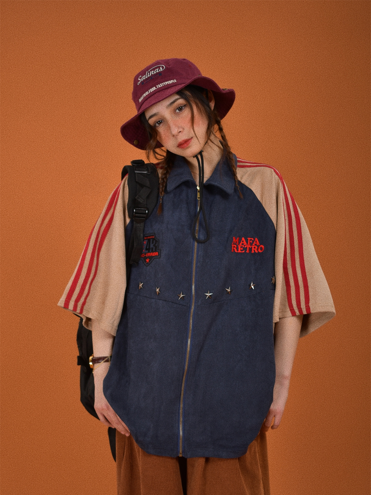 Retro Color Block Embroidered Short Sleeve Shirt - Suede Velvet Summer Loose Fit with Double Stripe - Trendy 90s Style Retro Color Block Embroidered Short Sleeve Shirt - Suede Velvet Summer Loose Fit with Double Stripe - Trendy 90s Style