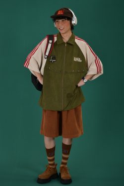 Retro Color Block Embroidered Short Sleeve Shirt - Suede Velvet Summer Loose Fit with Double Stripe - Trendy 90s Style