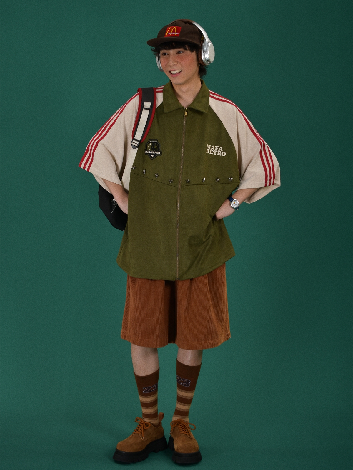 Retro Color Block Embroidered Short Sleeve Shirt - Suede Velvet Summer Loose Fit with Double Stripe - Trendy 90s Style Retro Color Block Embroidered Short Sleeve Shirt - Suede Velvet Summer Loose Fit with Double Stripe - Trendy 90s Style