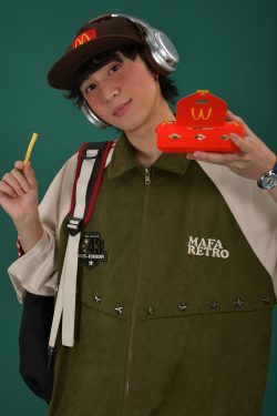 Retro Color Block Embroidered Short Sleeve Shirt - Suede Velvet Summer Loose Fit with Double Stripe - Trendy Y2K Style