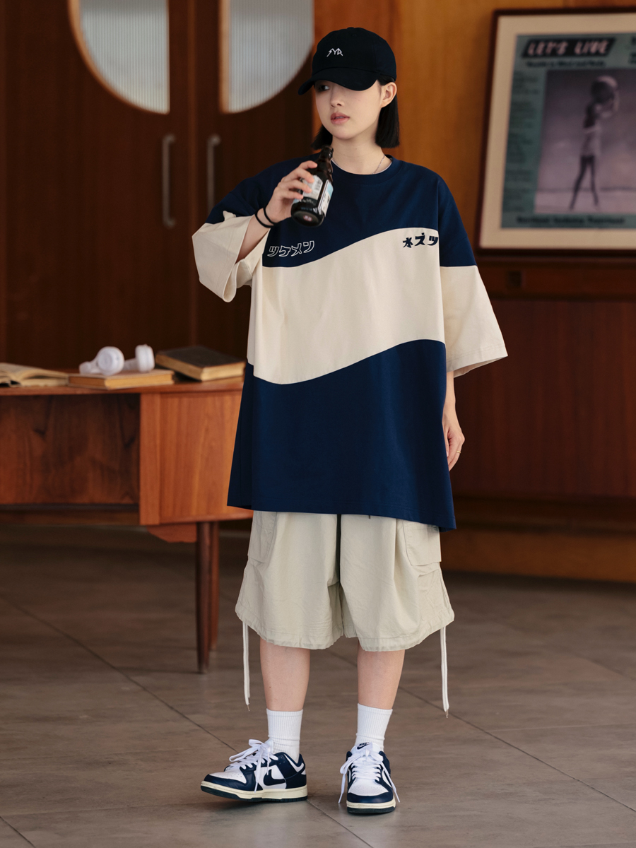 Retro Color-Blocked Japanese T-Shirt for Men - Short Sleeve Casual Minimalist Summer Trend Retro Color-Blocked Japanese T-Shirt for Men - Short Sleeve Casual Minimalist Summer Trend