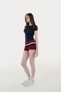 Retro Color-Blocked Wide Stripe Knitted Shorts - Y2K-Inspired Summer Fashion