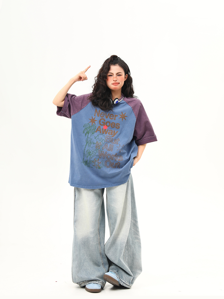 Retro Color-Blocking Letter Short-Sleeve T-Shirt for Women - Casual Summer Loose Fit Tee, Perfect for Y2K & 90s Style Retro Color-Blocking Letter Short-Sleeve T-Shirt for Women - Casual Summer Loose Fit Tee, Perfect for Y2K & 90s Style