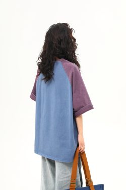 Retro Color-Blocking Letter Short-Sleeve T-Shirt for Women - Casual Summer Loose Fit Tee, Perfect for Y2K & 90s Style