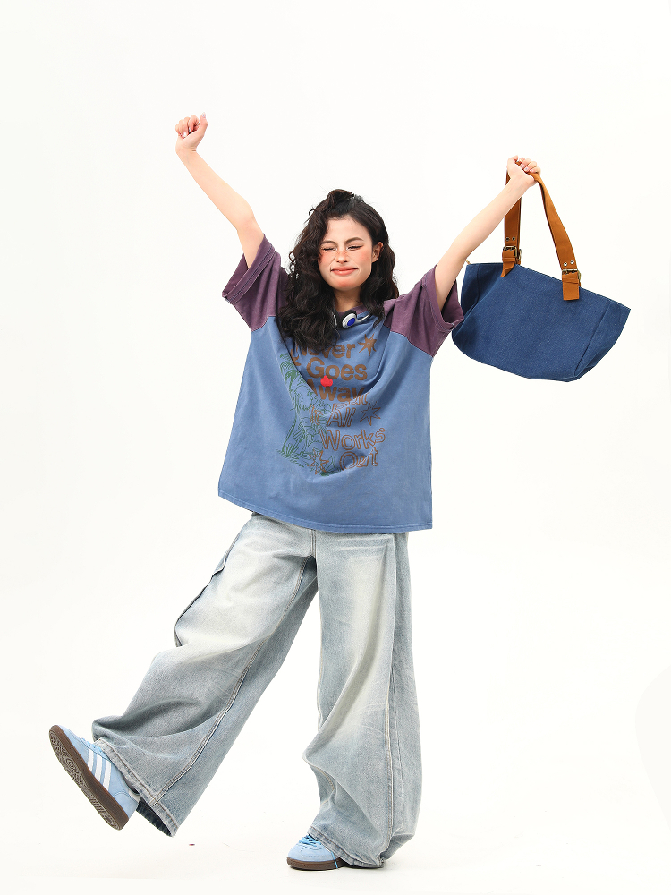 Retro Color-Blocking Letter Short-Sleeve T-Shirt for Women - Casual Summer Loose Fit Tee, Perfect for Y2K & 90s Style Retro Color-Blocking Letter Short-Sleeve T-Shirt for Women - Casual Summer Loose Fit Tee, Perfect for Y2K & 90s Style