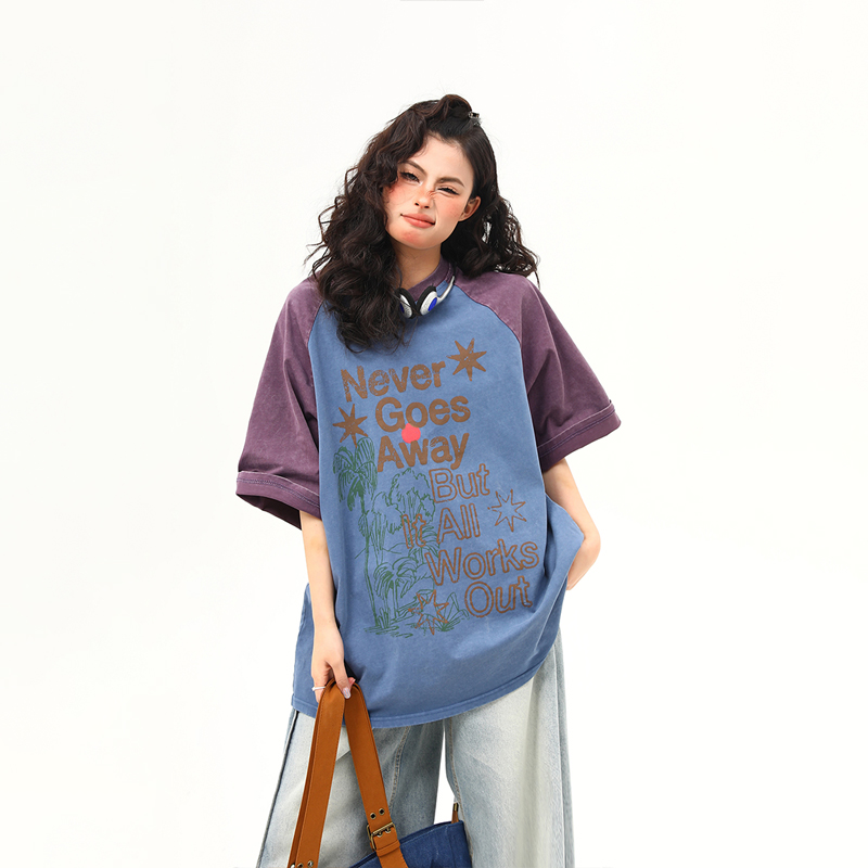 Retro Color-Blocking Letter Short-Sleeve T-Shirt for Women - Casual Summer Loose Fit Tee, Perfect for Y2K & 90s Style Retro Color-Blocking Letter Short-Sleeve T-Shirt for Women - Casual Summer Loose Fit Tee, Perfect for Y2K & 90s Style