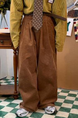 Retro Corduroy Casual Pants for Couples - Japanese Streetwear Loose Wide-Leg Design - Hong Kong Style Fashion