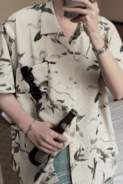 Retro Cuban Collar Floral Short-Sleeve Shirt for Men and Women - Vintage Loose Beach Style, Lightweight Summer Trend