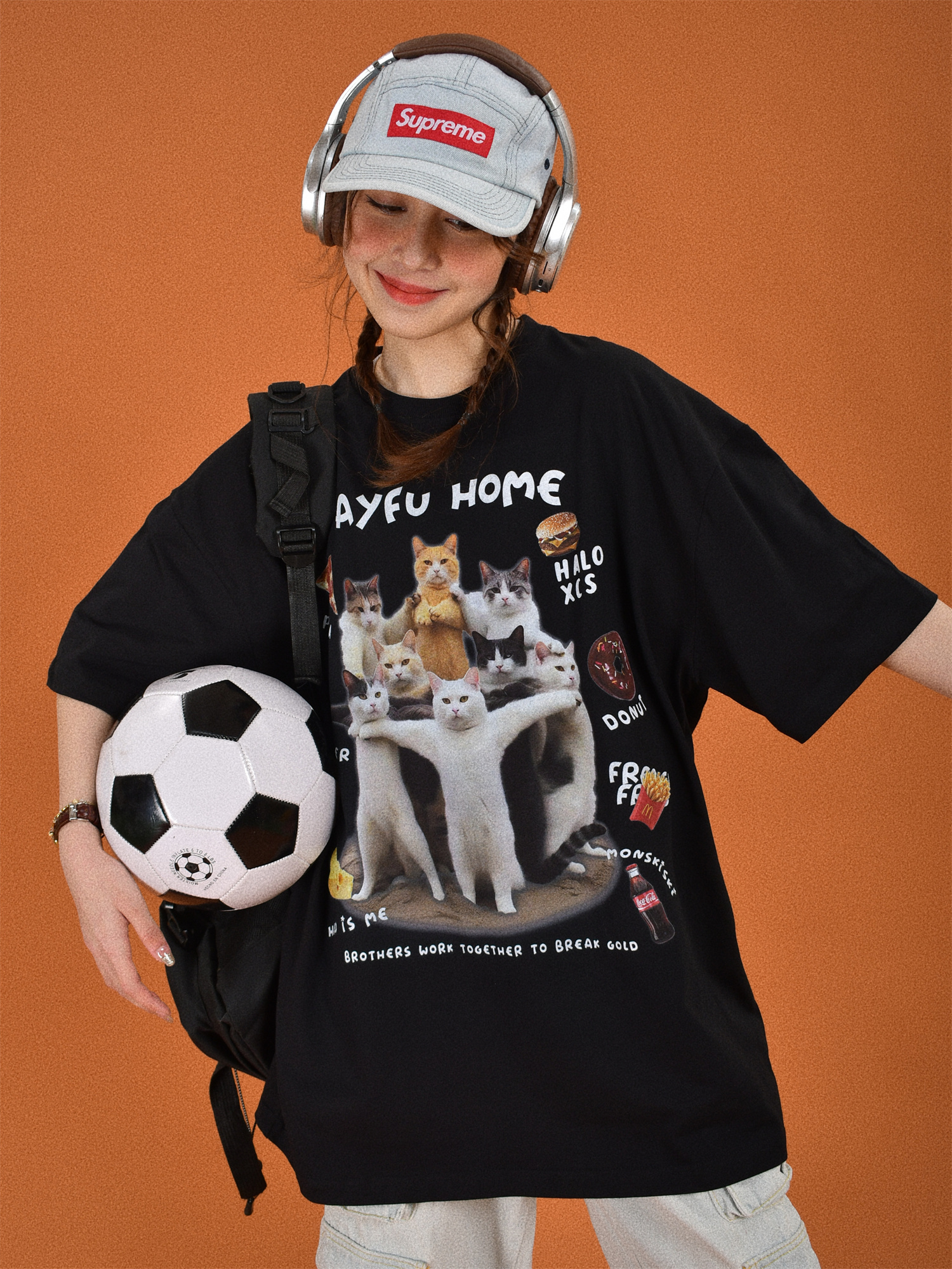 Retro Cute Cat Loose Short Sleeve T-Shirt for Women, Cartoon Graphic Tee, Summer 2024 Fashion, Y2K Style Retro Cute Cat Loose Short Sleeve T-Shirt for Women, Cartoon Graphic Tee, Summer 2024 Fashion, Y2K Style