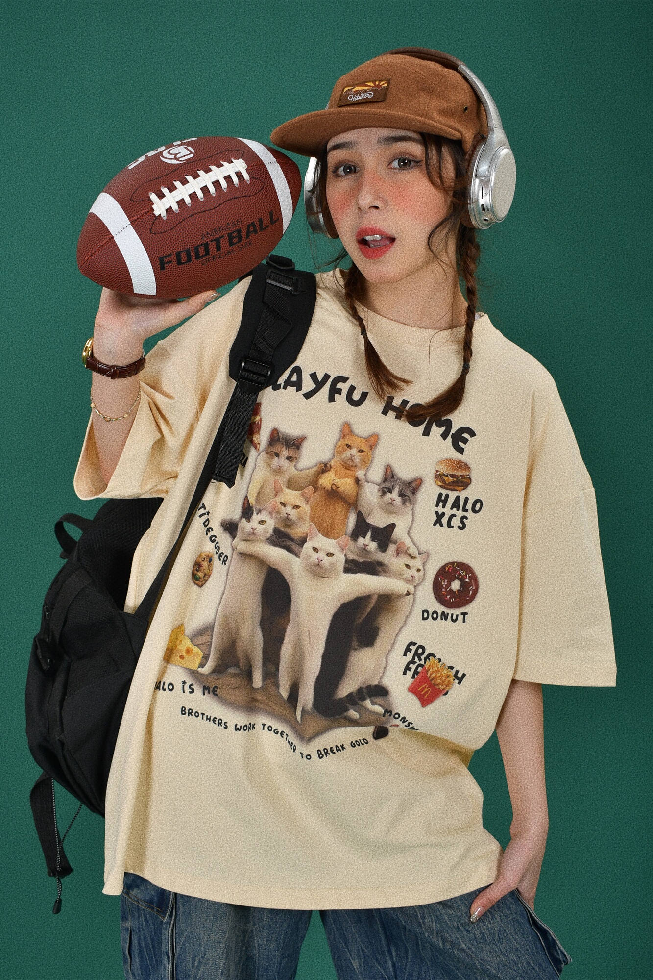 Retro Cute Cat Loose Short Sleeve T-Shirt for Women, Cartoon Graphic Tee, Summer 2024 Fashion, Y2K Style