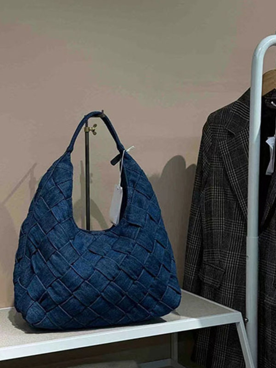 Retro Denim Blue Woven Tote Bag - Large Capacity Underarm Shoulder Handbag for Casual Everyday Use Retro Denim Blue Woven Tote Bag - Large Capacity Underarm Shoulder Handbag for Casual Everyday Use
