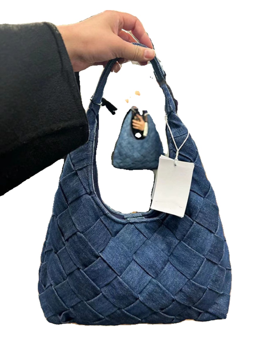 Retro Denim Blue Woven Tote Bag - Large Capacity Underarm Shoulder Handbag for Casual Everyday Use Retro Denim Blue Woven Tote Bag - Large Capacity Underarm Shoulder Handbag for Casual Everyday Use