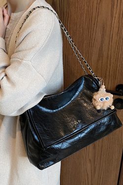 Retro Diamond Quilted Chain Shoulder Bag - Large Oil Wax Leather Handbag for Women, Trendy 2025 Casual Commuter Tote