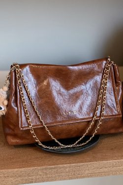 Retro Diamond Quilted Chain Shoulder Bag - Large Oil Wax Leather Handbag for Women, Trendy 2025 Casual Commuter Tote