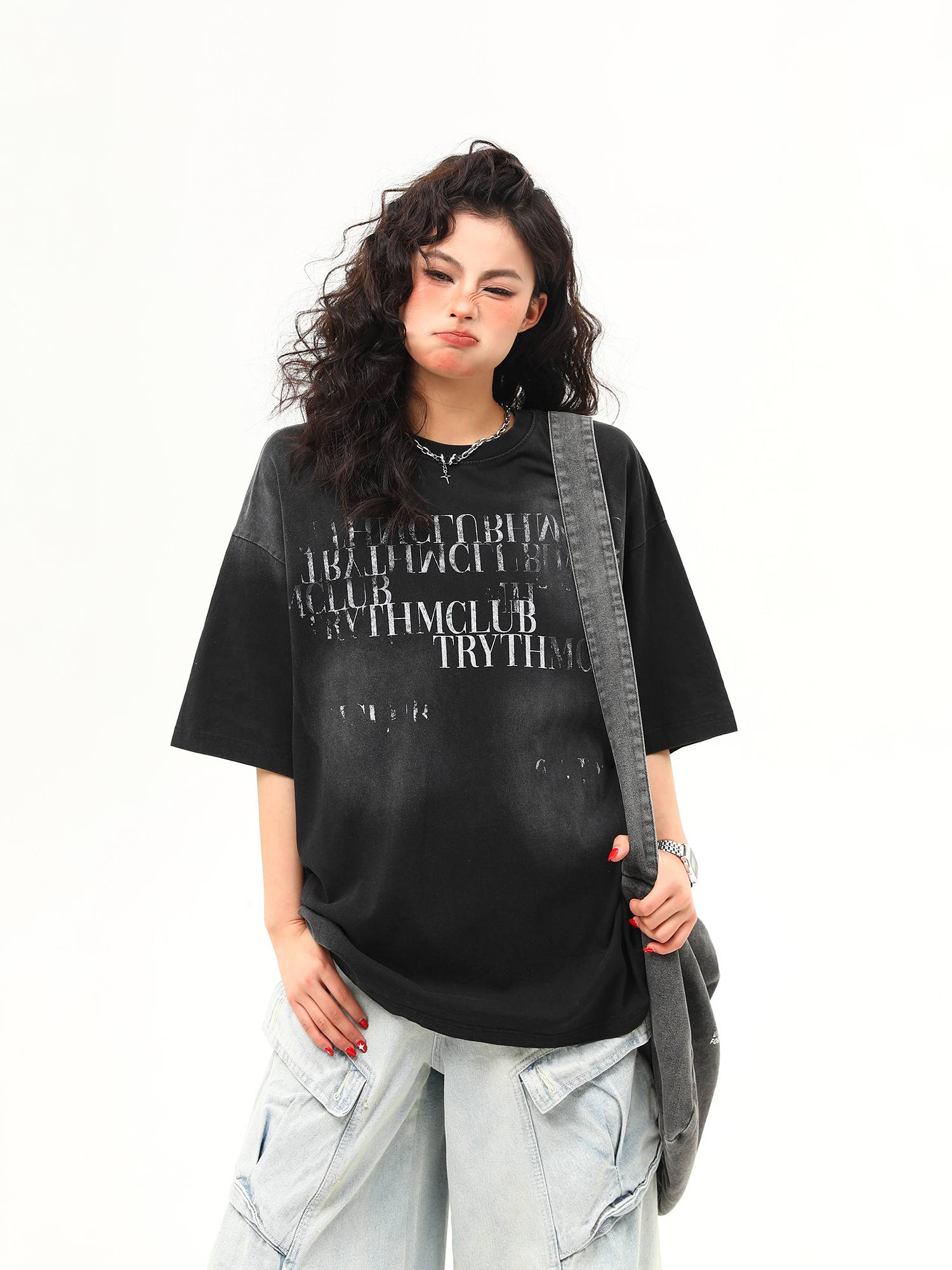 Retro Distressed Letter Short-Sleeve T-Shirt for Women – Summer Loose Fit Versatile Casual Top, Vintage American Style Retro Distressed Letter Short-Sleeve T-Shirt for Women – Summer Loose Fit Versatile Casual Top, Vintage American Style