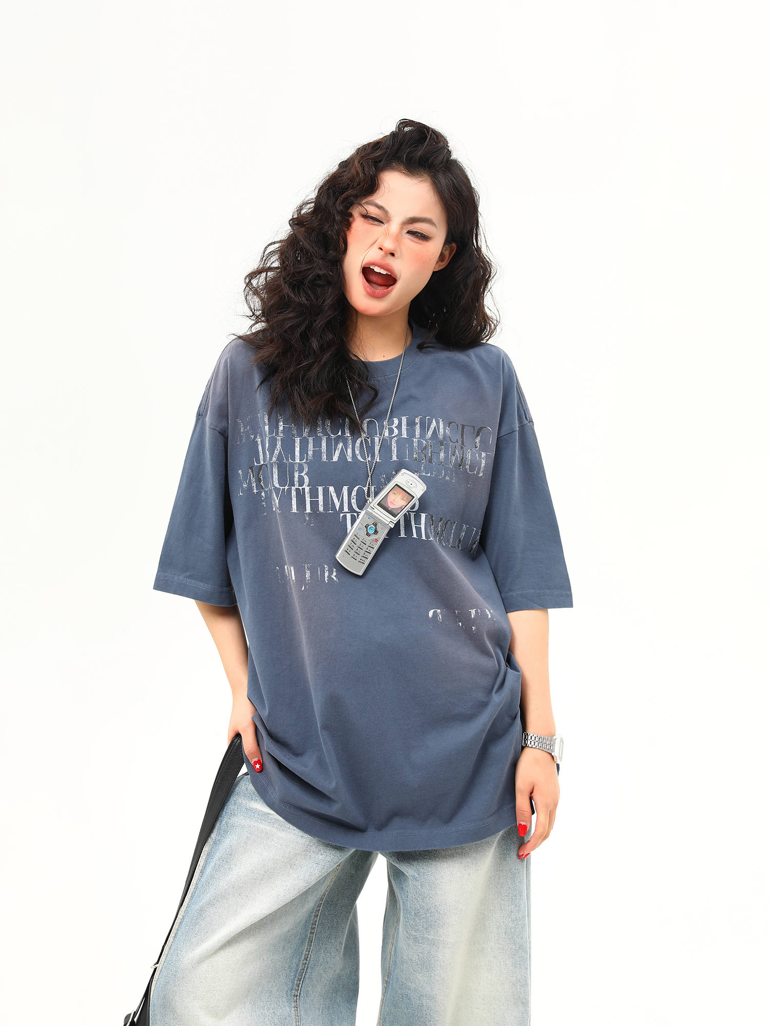 Retro Distressed Letter Short-Sleeve T-Shirt for Women – Summer Loose Fit Versatile Casual Top, Vintage American Style Retro Distressed Letter Short-Sleeve T-Shirt for Women – Summer Loose Fit Versatile Casual Top, Vintage American Style