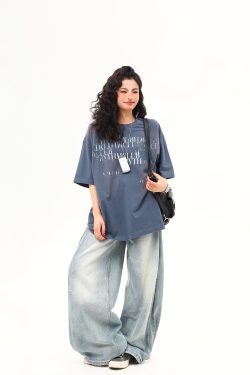 Retro Distressed Letter Short-Sleeve T-Shirt for Women – Summer Loose Fit Versatile Casual Top, Vintage American Style