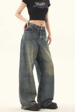 Retro Distressed Loose Straight-Leg Jeans for Men and Women - Casual Summer Wide-Leg Pants in Vintage American Style