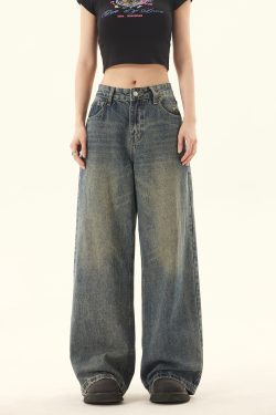 Retro Distressed Loose Straight-Leg Jeans for Men and Women - Casual Summer Wide-Leg Pants in Vintage American Style