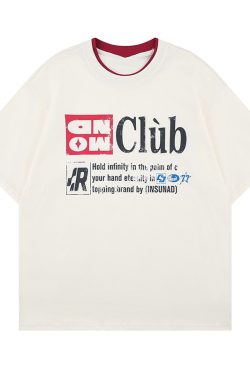 Retro Double Collar Letter Short-Sleeve T-Shirt for Men and Women, Pure Cotton Round Neck Couples Tee, Vintage American Style