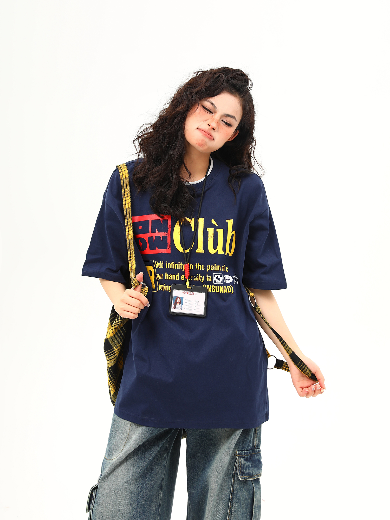 Retro Double Collar Letter Short-Sleeve T-Shirt for Men and Women, Pure Cotton Round Neck Couples Tee, Vintage American Style Retro Double Collar Letter Short-Sleeve T-Shirt for Men and Women, Pure Cotton Round Neck Couples Tee, Vintage American Style