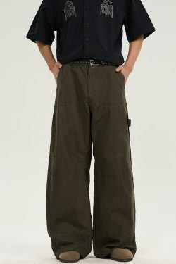 Retro Draped Loose-Fit Spring Spliced Casual Pants for Men - Foldable Straight-Leg American Style Workwear