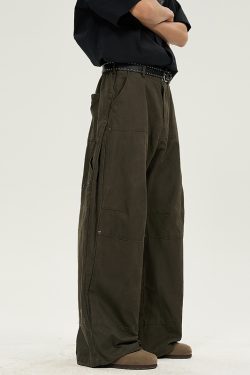 Retro Draped Loose-Fit Spring Spliced Casual Pants for Men - Foldable Straight-Leg American Style Workwear