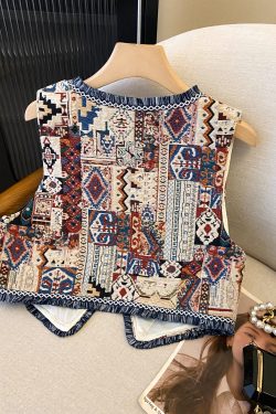 Retro Ethnic Geometric Jacquard Tassel Vest Outerwear - Boho Chic Loose Tank Top for Women, Perfect for Prairie Travel