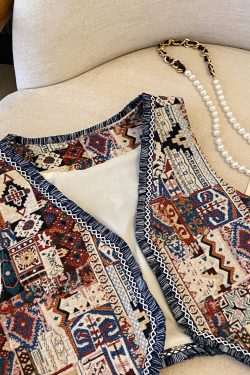 Retro Ethnic Geometric Jacquard Tassel Vest Outerwear - Boho Chic Loose Tank Top for Women, Perfect for Prairie Travel