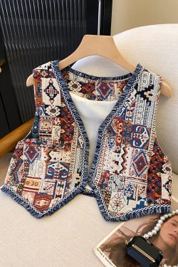Retro Ethnic Geometric Jacquard Tassel Vest Outerwear - Boho Chic Loose Tank Top for Women, Perfect for Prairie Travel