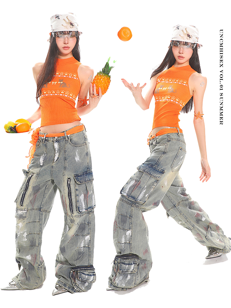 Retro Fair Isle Cat Tank Top for Women - Slimming Sleeveless Summer Top, Sweet and Spicy Y2K Style Retro Fair Isle Cat Tank Top for Women - Slimming Sleeveless Summer Top, Sweet and Spicy Y2K Style