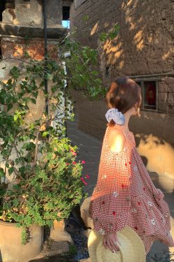 Retro Floral Embroidery Cotton Dress - Women's Off-Shoulder Lantern Sleeve Short Skirt - Vintage Spring Style