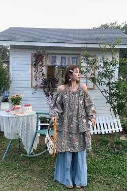 Retro Floral Embroidery Cotton Dress - Women's Off-Shoulder Lantern Sleeve Short Skirt - Vintage Spring Style