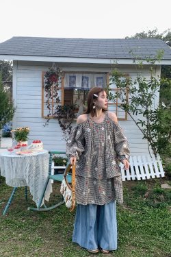 Retro Floral Embroidery Cotton Dress - Women's Off-Shoulder Lantern Sleeve Short Skirt - Vintage Spring Style