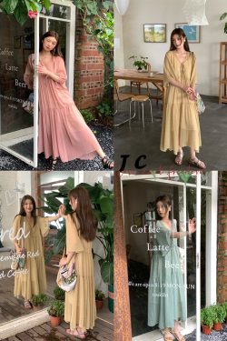 Retro Floral V-Neck Chiffon Dress for Women - Summer Loose Mid-Sleeve Flared Skirt, Vintage Style, Perfect for 90s and Y2K Fashion