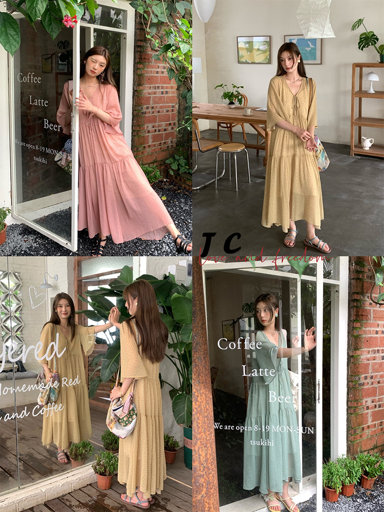 Retro Floral V-Neck Chiffon Dress for Women - Summer Loose Mid-Sleeve Flared Skirt, Vintage Style, Perfect for 90s and Y2K Fashion Retro Floral V-Neck Chiffon Dress for Women - Summer Loose Mid-Sleeve Flared Skirt, Vintage Style, Perfect for 90s and Y2K Fashion