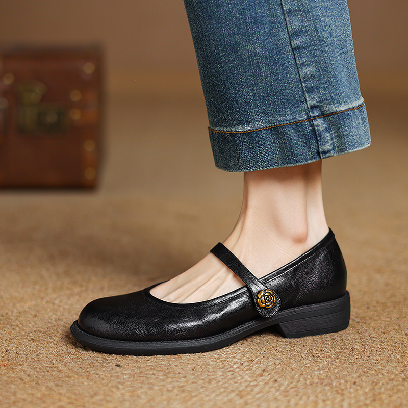 Retro French Artistic Genuine Leather Round Toe Low-Heeled Mary Jane Shoes for Women - Spring Fashion Essentials Retro French Artistic Genuine Leather Round Toe Low-Heeled Mary Jane Shoes for Women - Spring Fashion Essentials