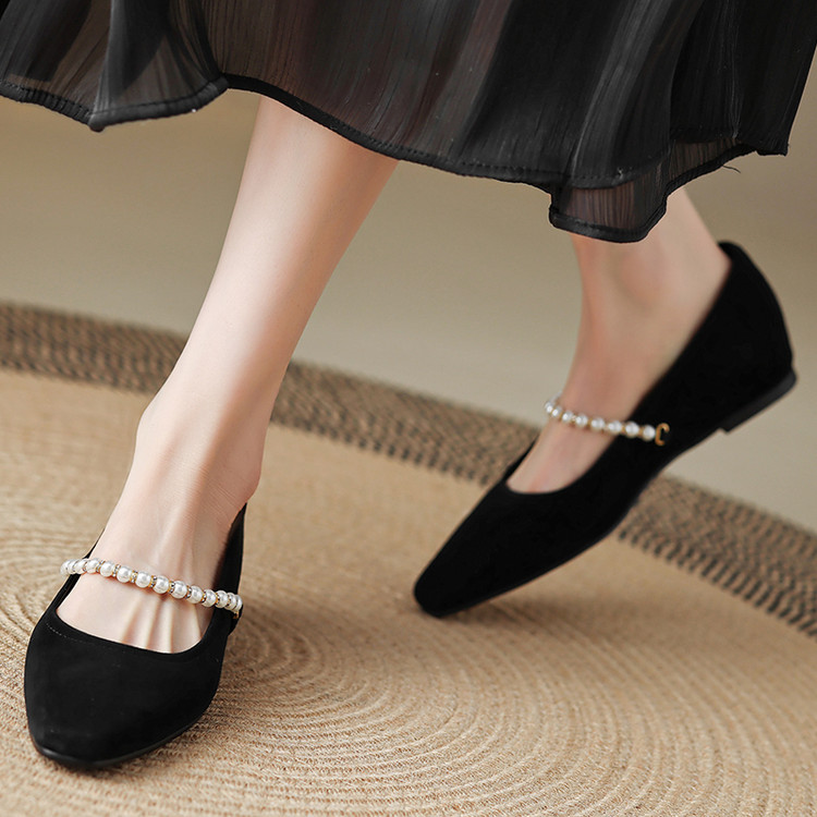 Retro French Pearl One-Strap Square Toe Mary Jane Shoes for Women - Italian Style Shallow Mouth Flats Retro French Pearl One-Strap Square Toe Mary Jane Shoes for Women - Italian Style Shallow Mouth Flats
