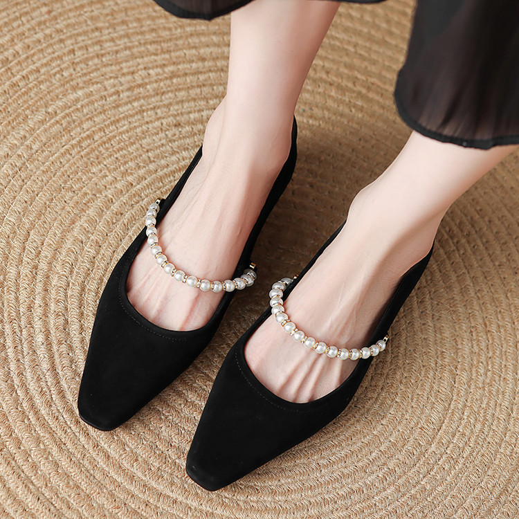 Retro French Pearl One-Strap Square Toe Mary Jane Shoes for Women - Italian Style Shallow Mouth Flats Retro French Pearl One-Strap Square Toe Mary Jane Shoes for Women - Italian Style Shallow Mouth Flats