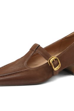Retro Genuine Leather Mary Jane Flats for Women - Square Toe, Mid-Chunky Heel, Versatile 2025 Y2K Style Loafers