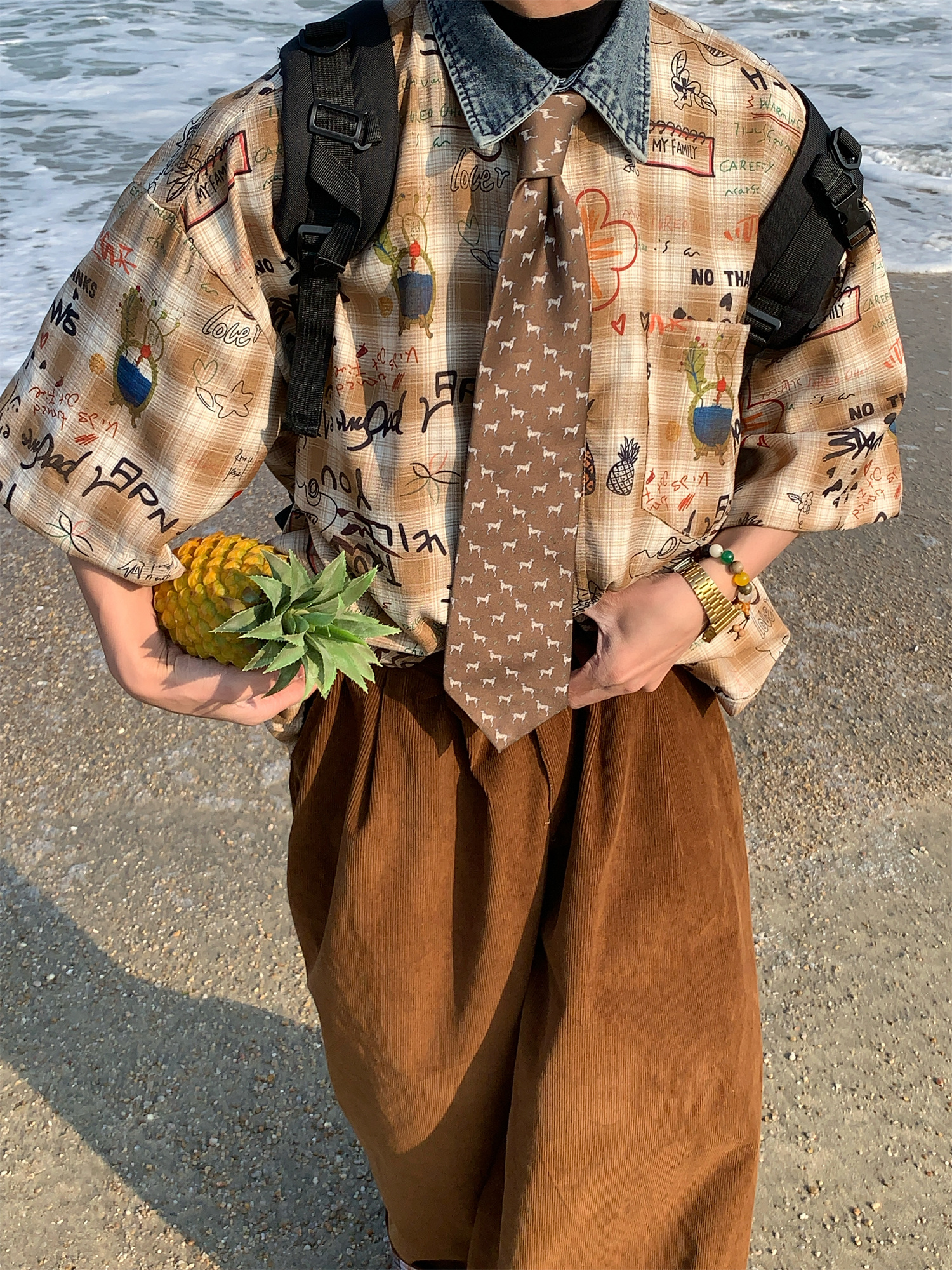 Retro Graffiti Checkered Short Sleeve Shirt for Men and Women - Vintage Summer Half Sleeve Top in 90s Style Retro Graffiti Checkered Short Sleeve Shirt for Men and Women - Vintage Summer Half Sleeve Top in 90s Style