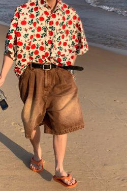 Retro Hawaiian Rose Print Short Sleeve Shirt - Vintage Couple Top in Hong Kong Style for Summer Beach Vibes