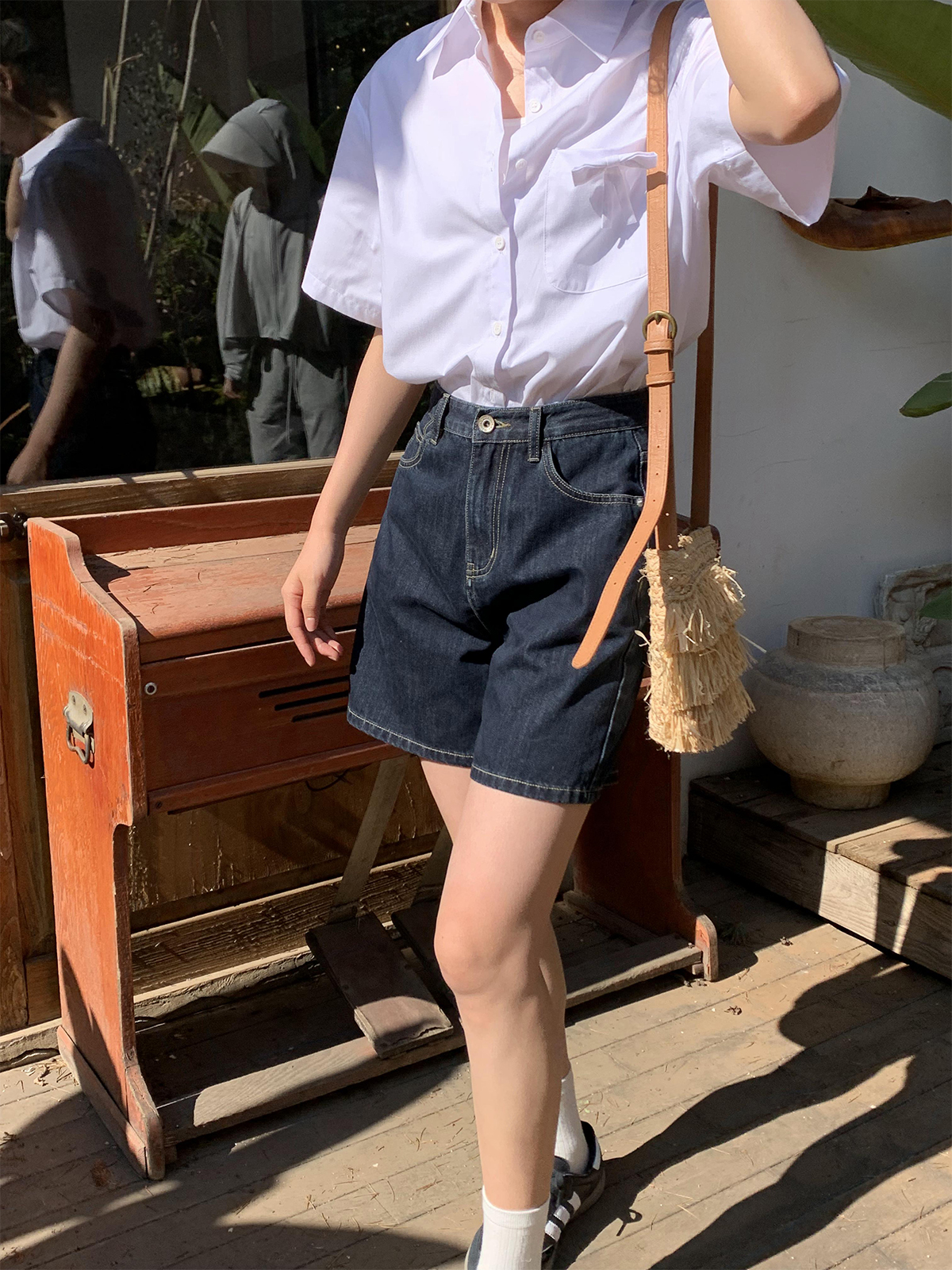 Retro High-Waisted Denim Shorts for Women - 2025 New Style Deep Blue Casual Wide-Leg Straight Leg Summer Fashion Retro High-Waisted Denim Shorts for Women - 2025 New Style Deep Blue Casual Wide-Leg Straight Leg Summer Fashion