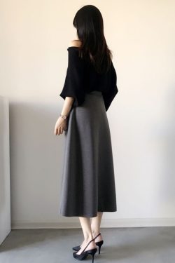 Retro High-Waisted Mid-Length A-Line Skirt for Women, Slimming Versatile Design with Zipper and Elastic Waist, Perfect for Y2K Style